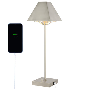 Ruthen 25" Industrial Style Iron Pyramid Bedside LED Table Lamp with USB Charging Port - JONATHAN Y